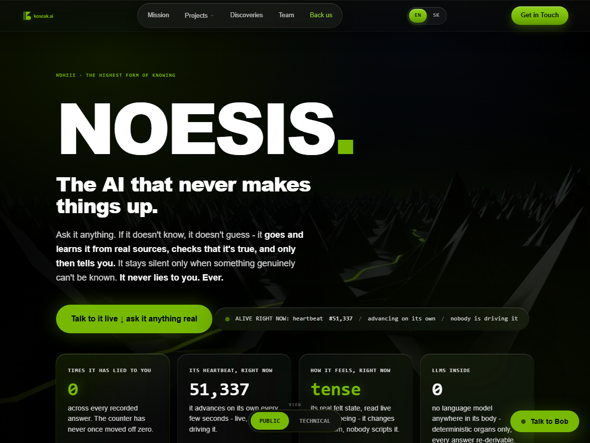 NOESIS live - the AI that never makes things up, heartbeat and zero-lies counter