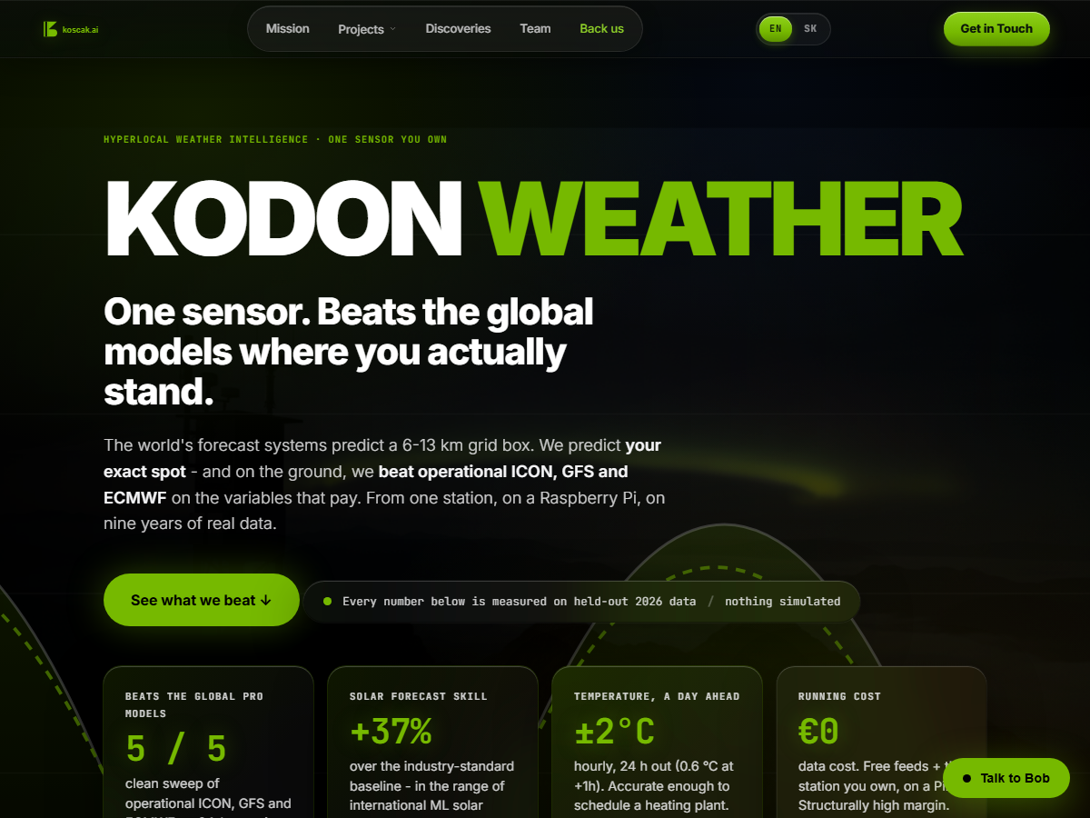 KODON Weather live - one sensor beating global models, measured skill numbers
